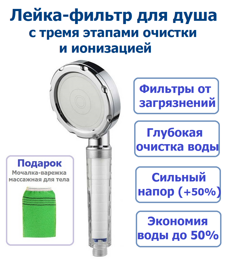Лейка-фильтр для душа Anion Shower Filter Silver, 3 степени очистки и ионизация
